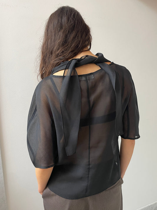 Knotted Collar Top, Black Amomento