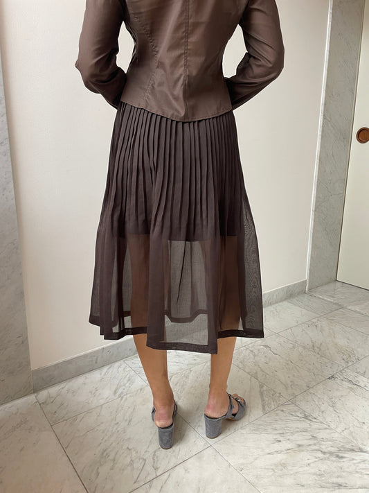 Pleated Midi Skirt, Brown Amomento