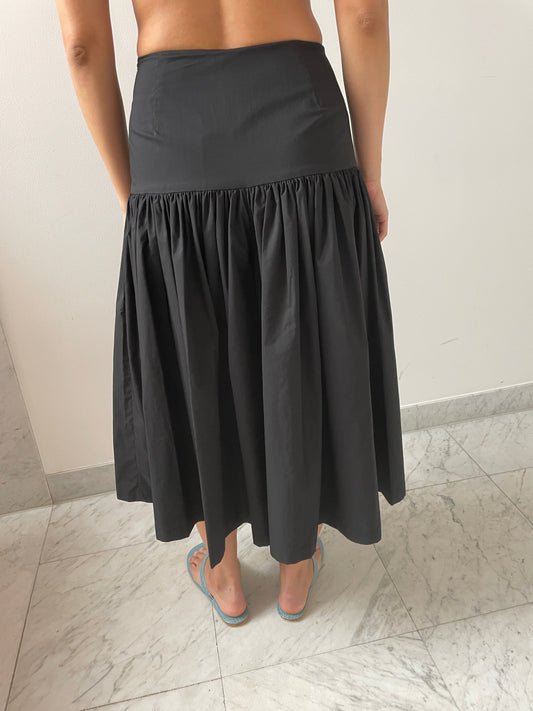 Shirring Culotte Pants, Black Amomento