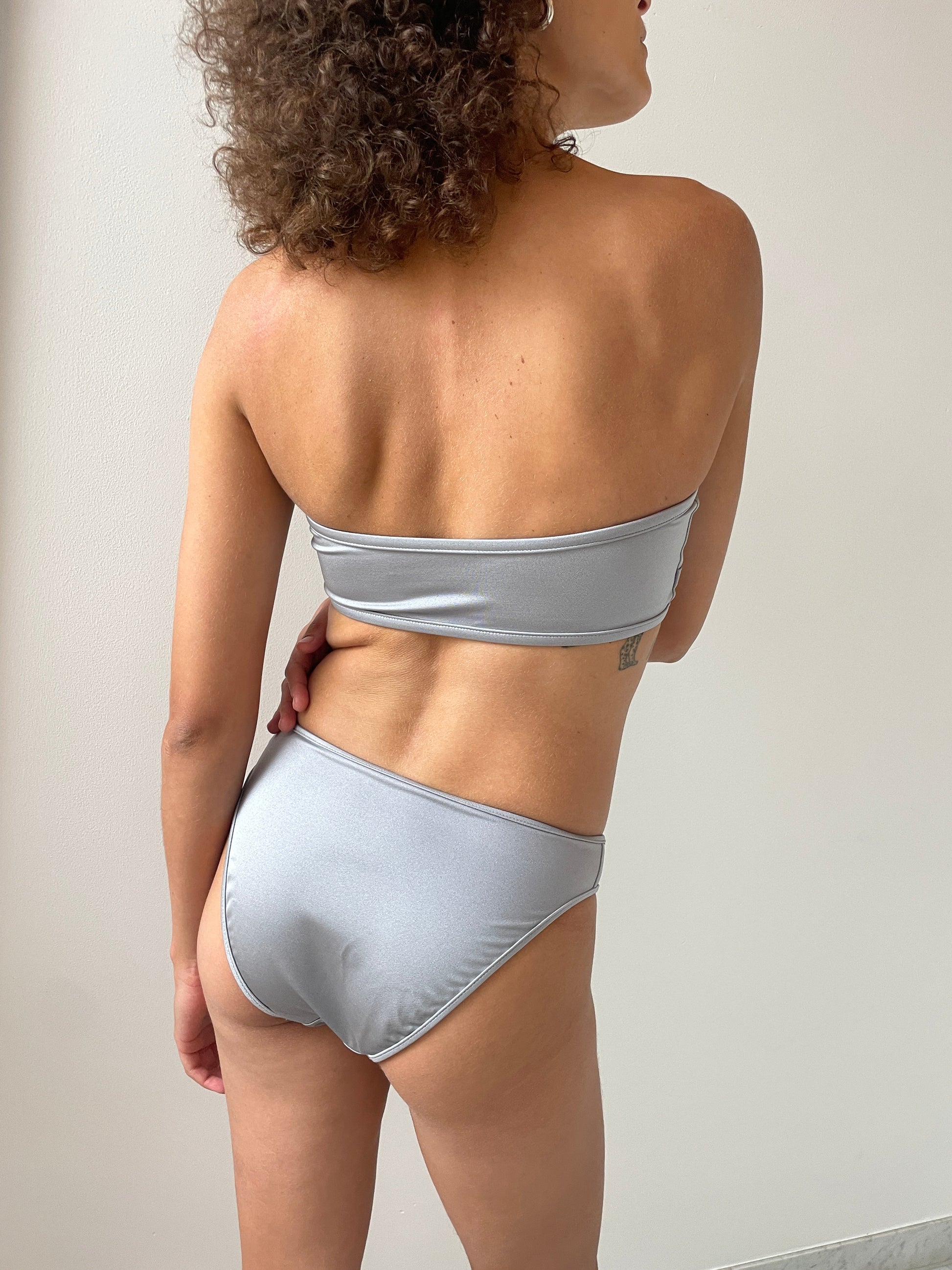 High Cut Bottom, Silver NU SWIM