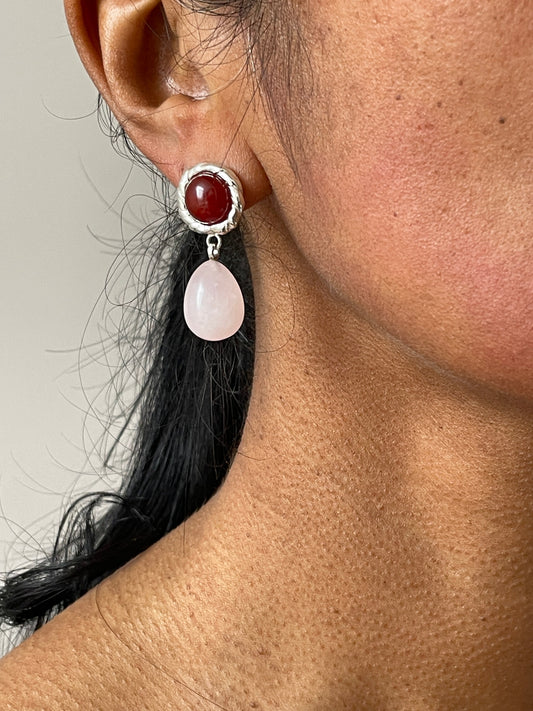 Emma Amore Earrings, Carnelian & Rose Quartz Corali
