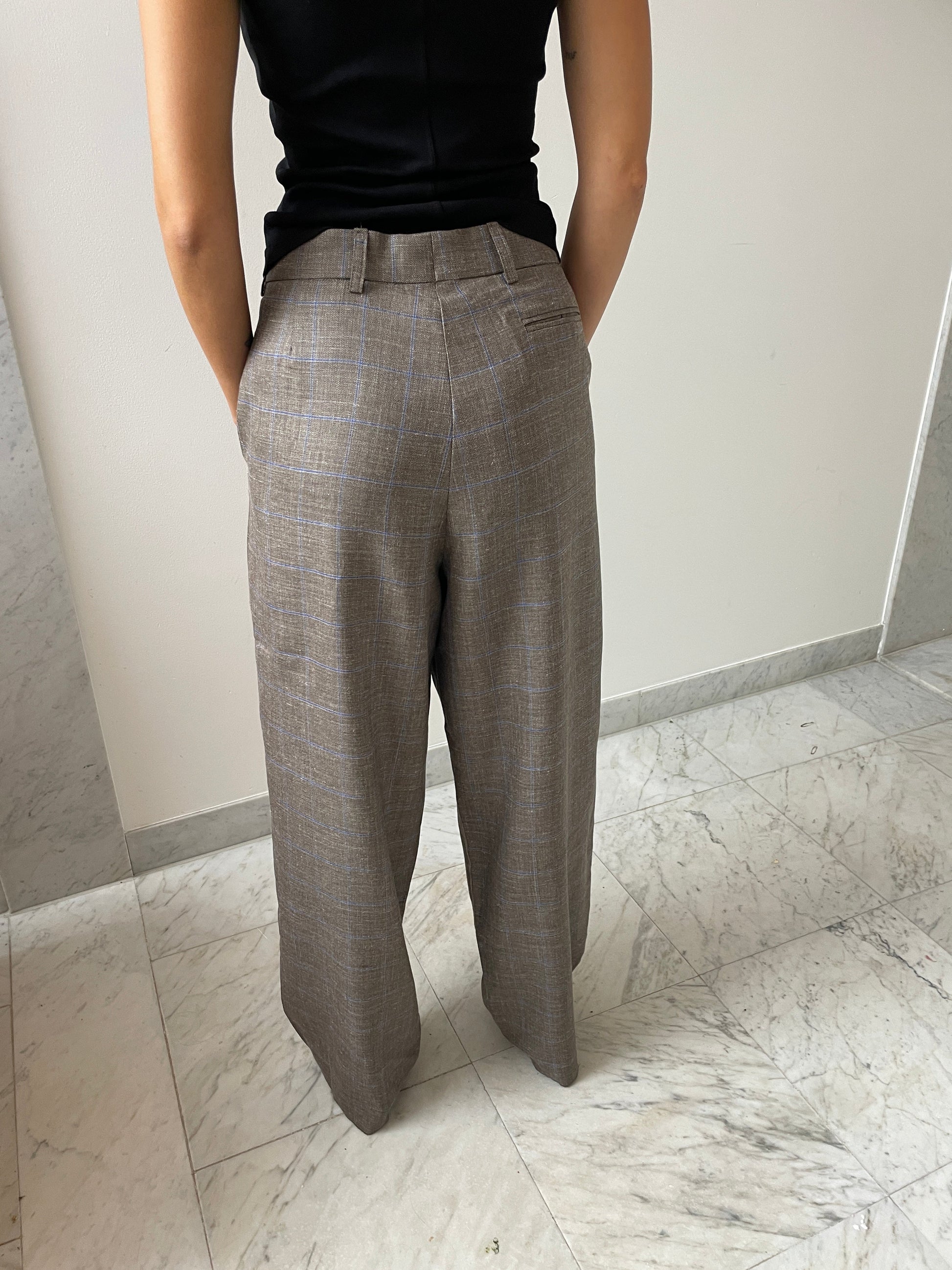 Ultrawidepleated Pants, Grey Blue Checks BLESS
