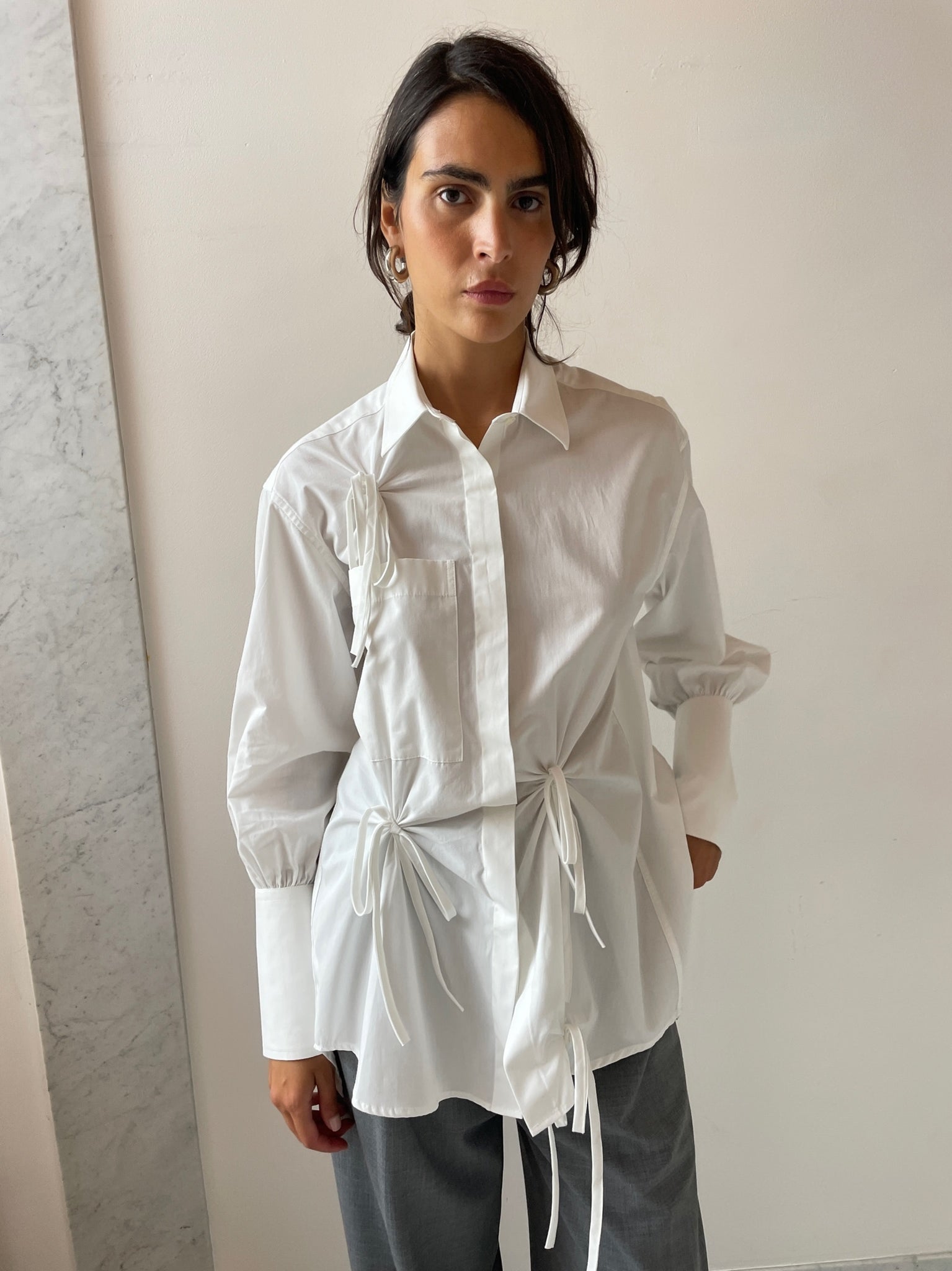 Karma Scrunched Shirt, White