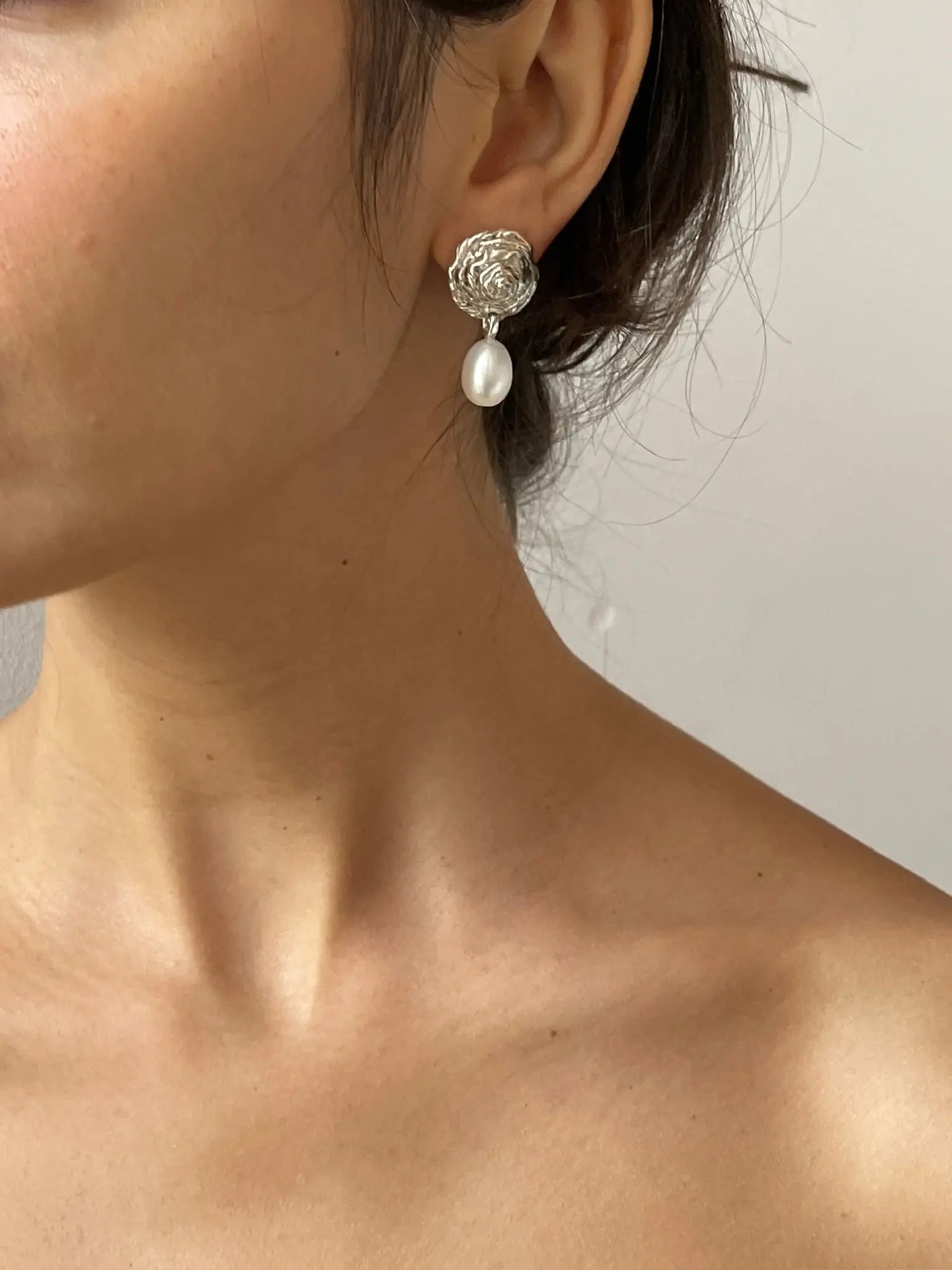 Breton Earrings, Silver & Pearl Corali