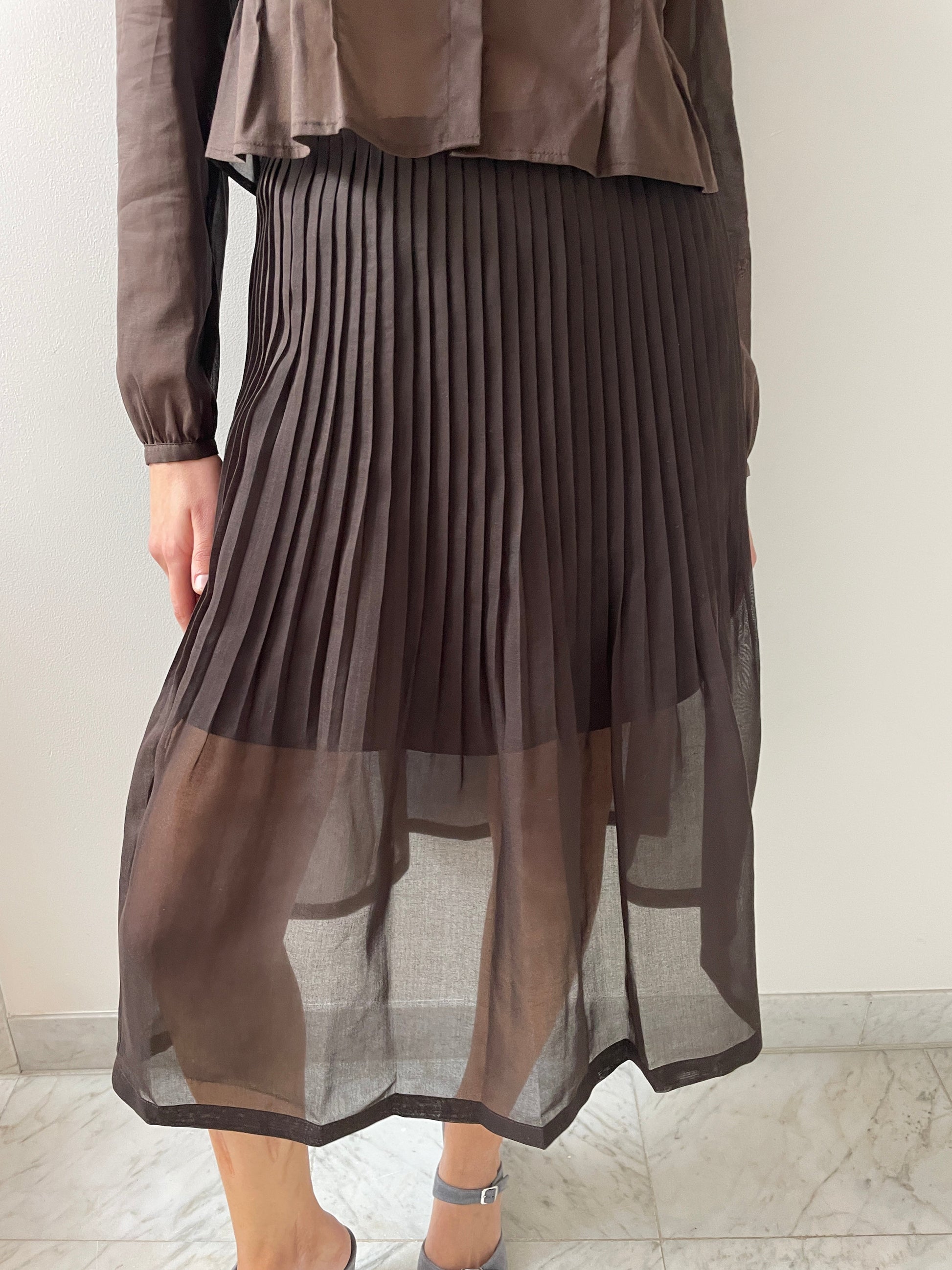 Pleated Midi Skirt, Brown Amomento