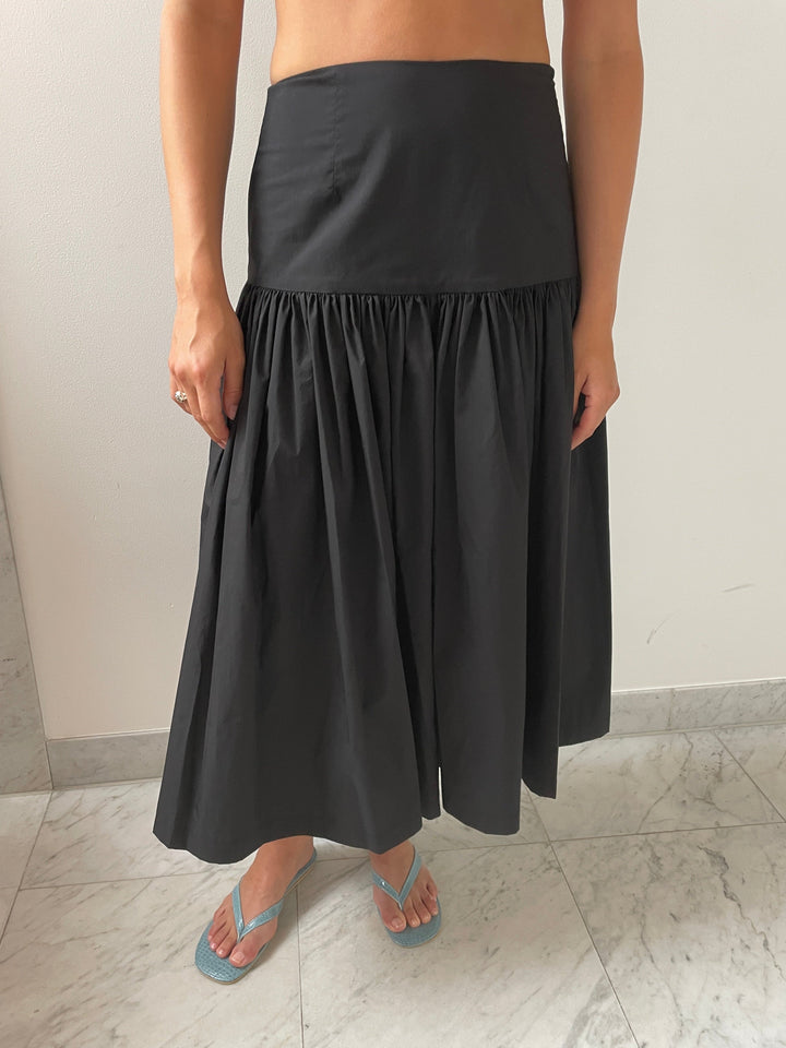 Shirring Culotte Pants, Black Amomento