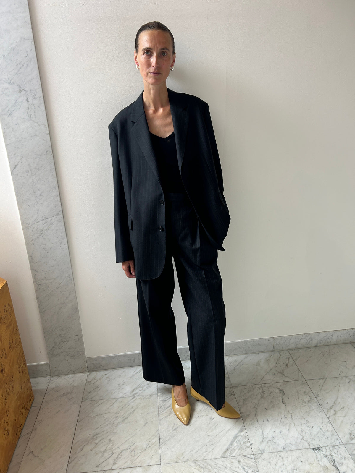Bluefaced Wool Jacket, Charcoal Navy Stripe Auralee