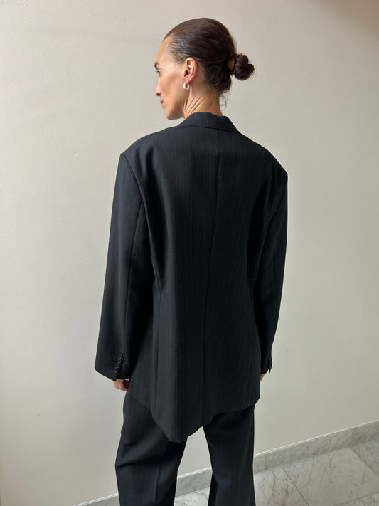 Bluefaced Wool Jacket, Charcoal Navy Stripe Auralee