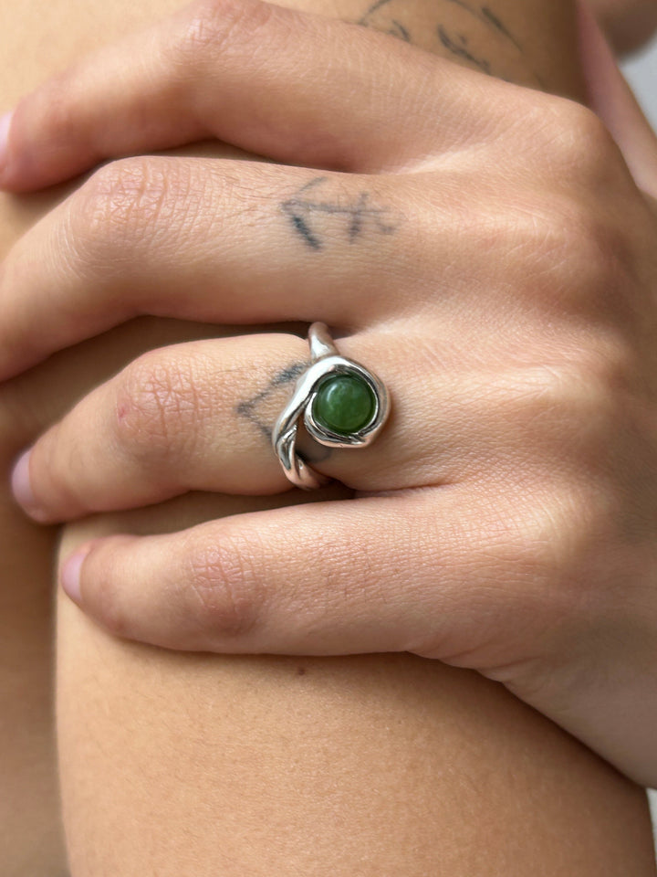 Cadence Ring, Silver & Jade Corali