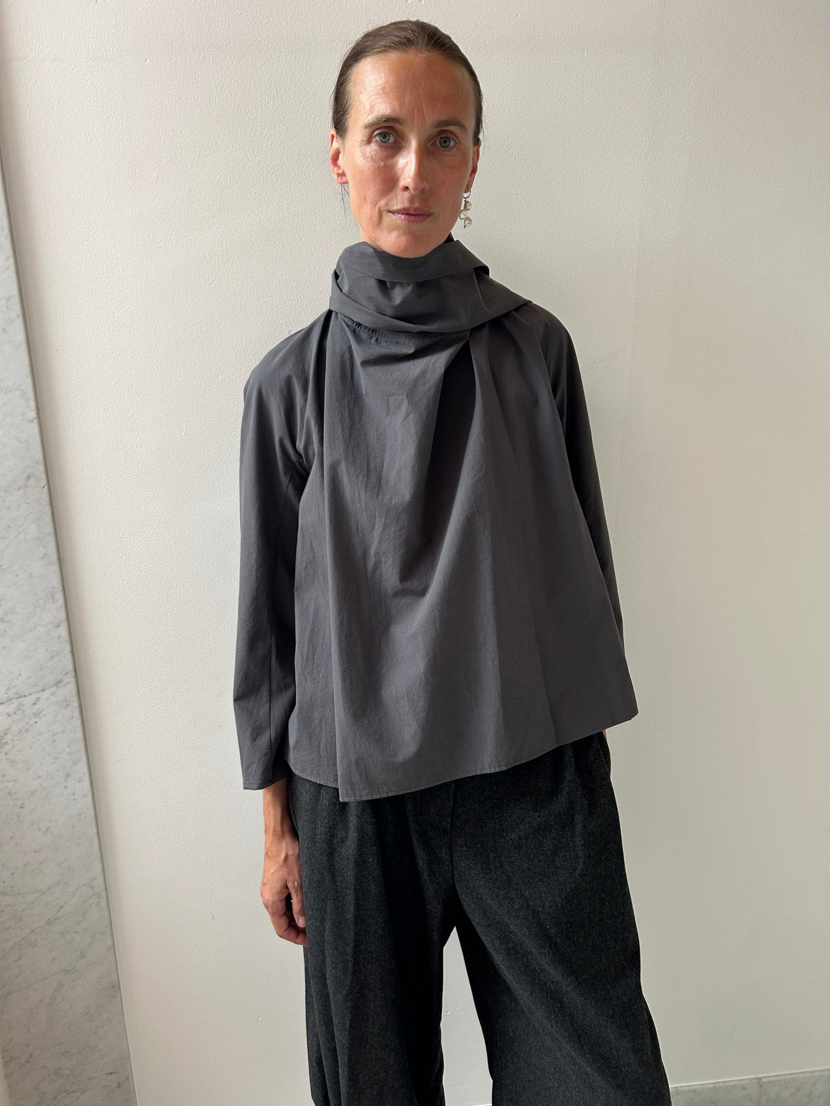 Cotton Scarf Top, Charcoal Amomento