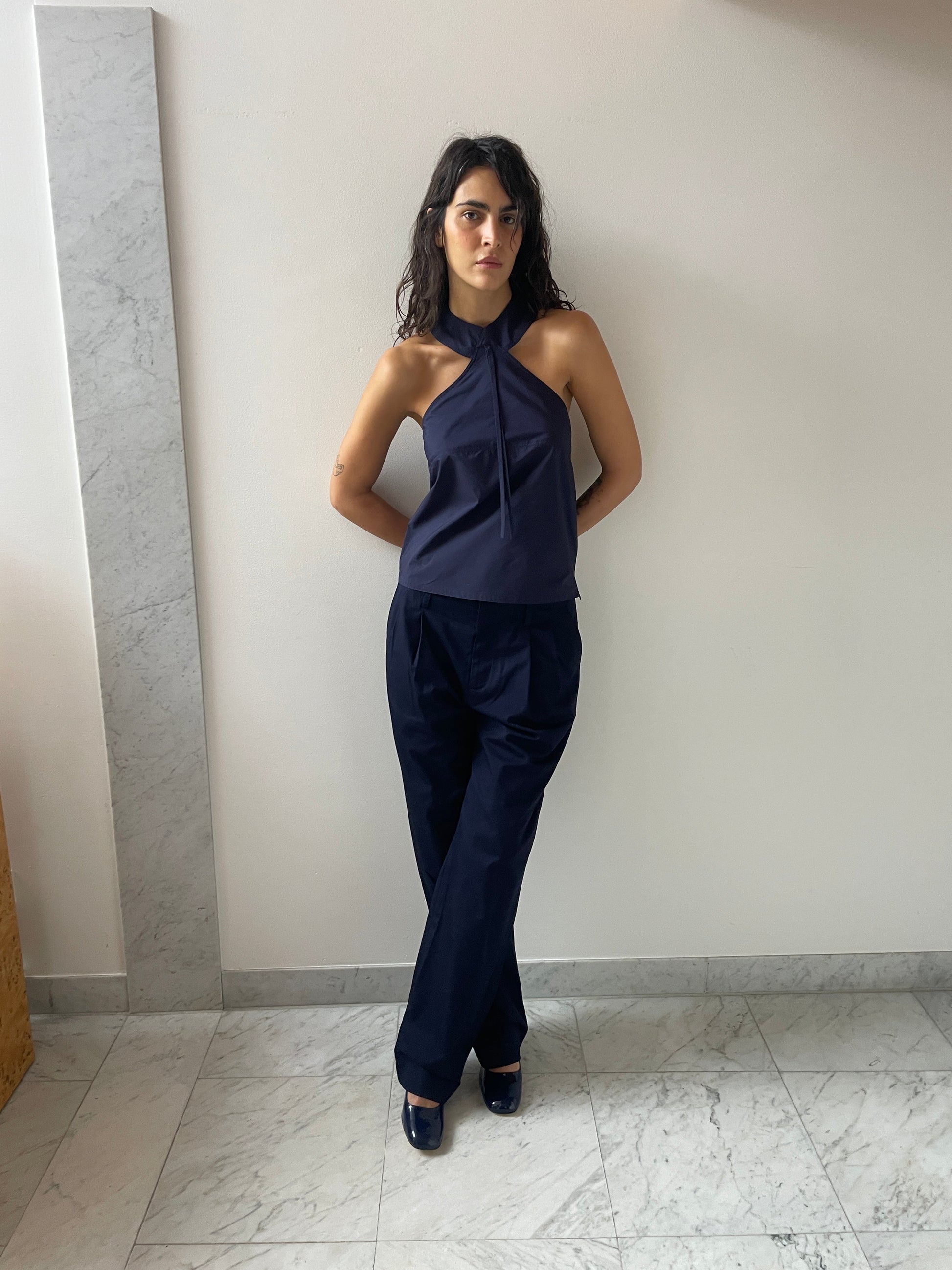 Neptune Halter, Cotton Twill Navy MARYAM NASSIR ZADEH