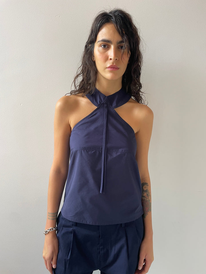 Neptune Halter, Cotton Twill Navy MARYAM NASSIR ZADEH