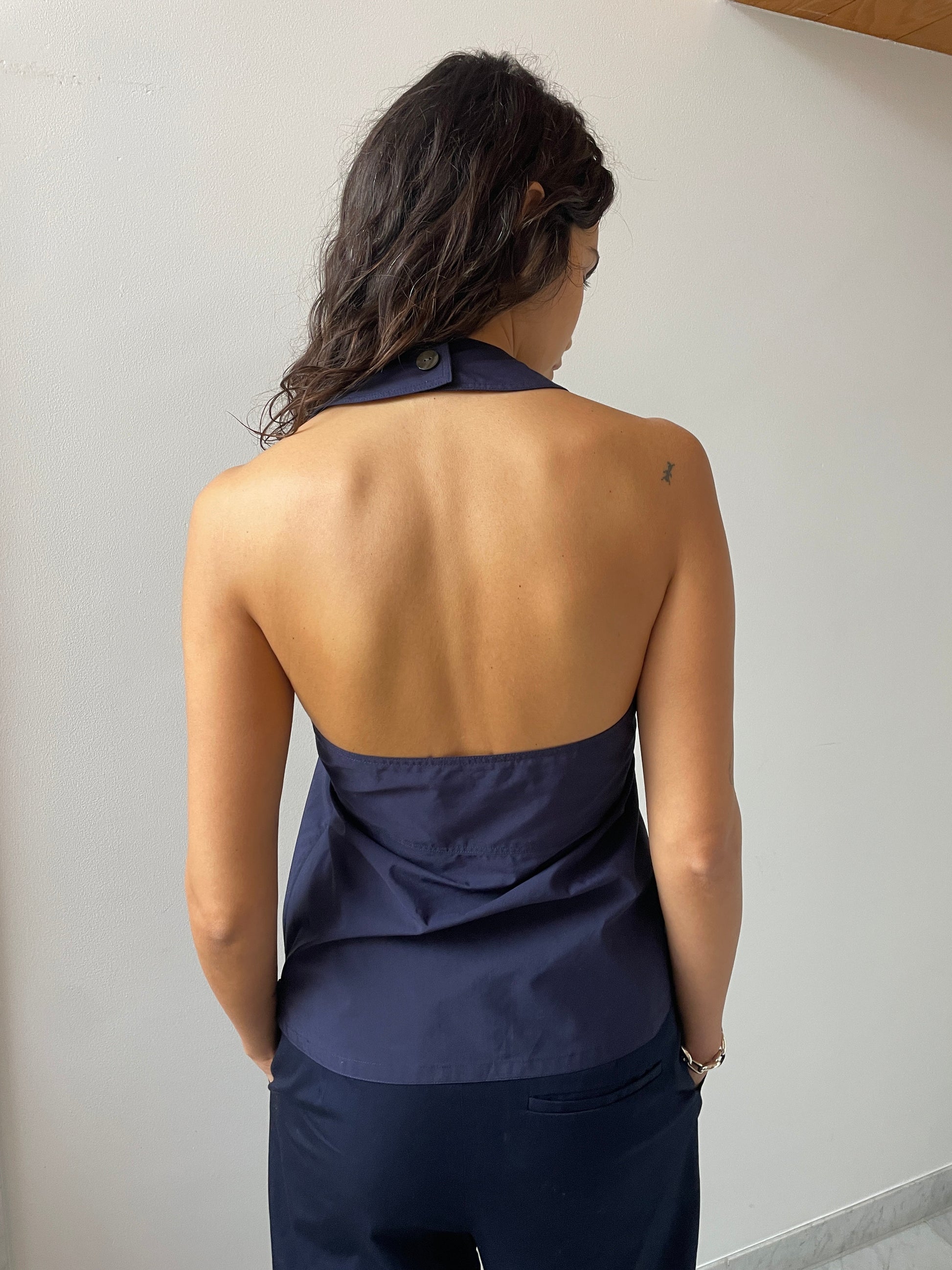 Neptune Halter, Cotton Twill Navy MARYAM NASSIR ZADEH
