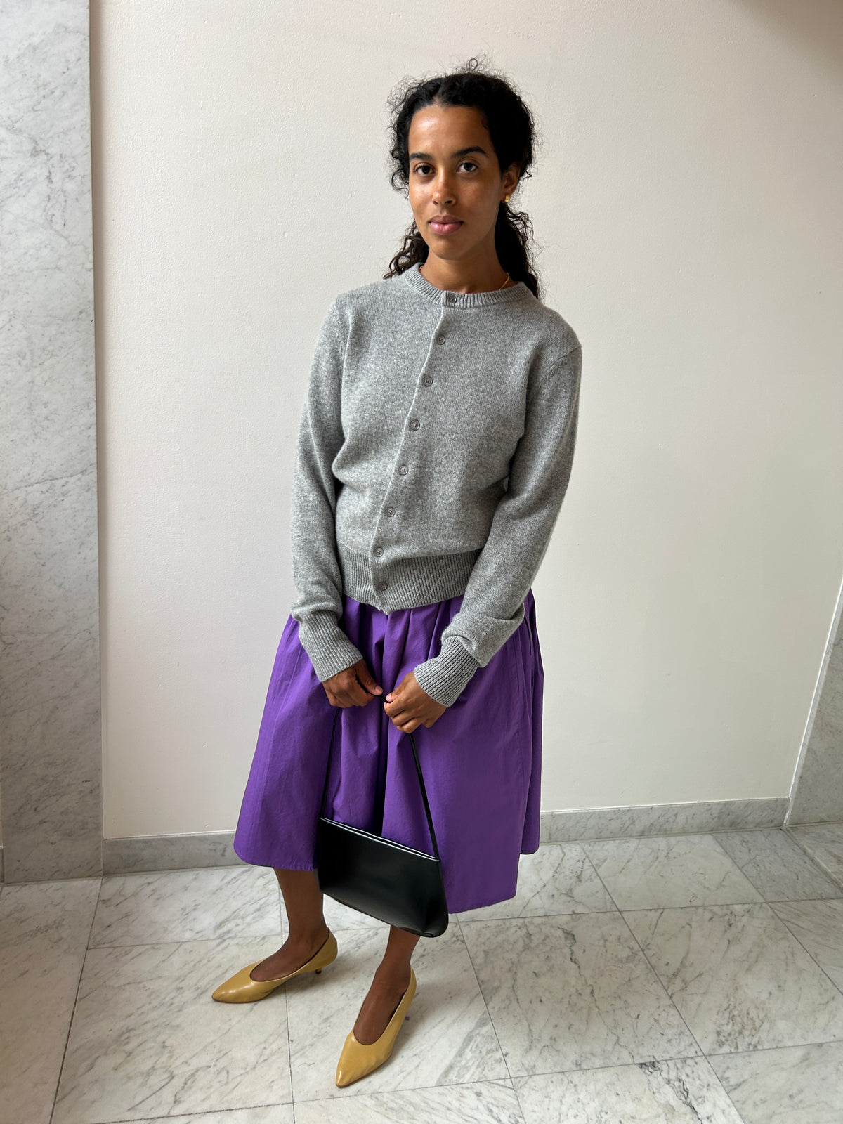 Look with Extreme Cashmere Little Lamb, Goat, Brooke Callahan Tie Skirt, Purple, Martiniano After Party, Twine