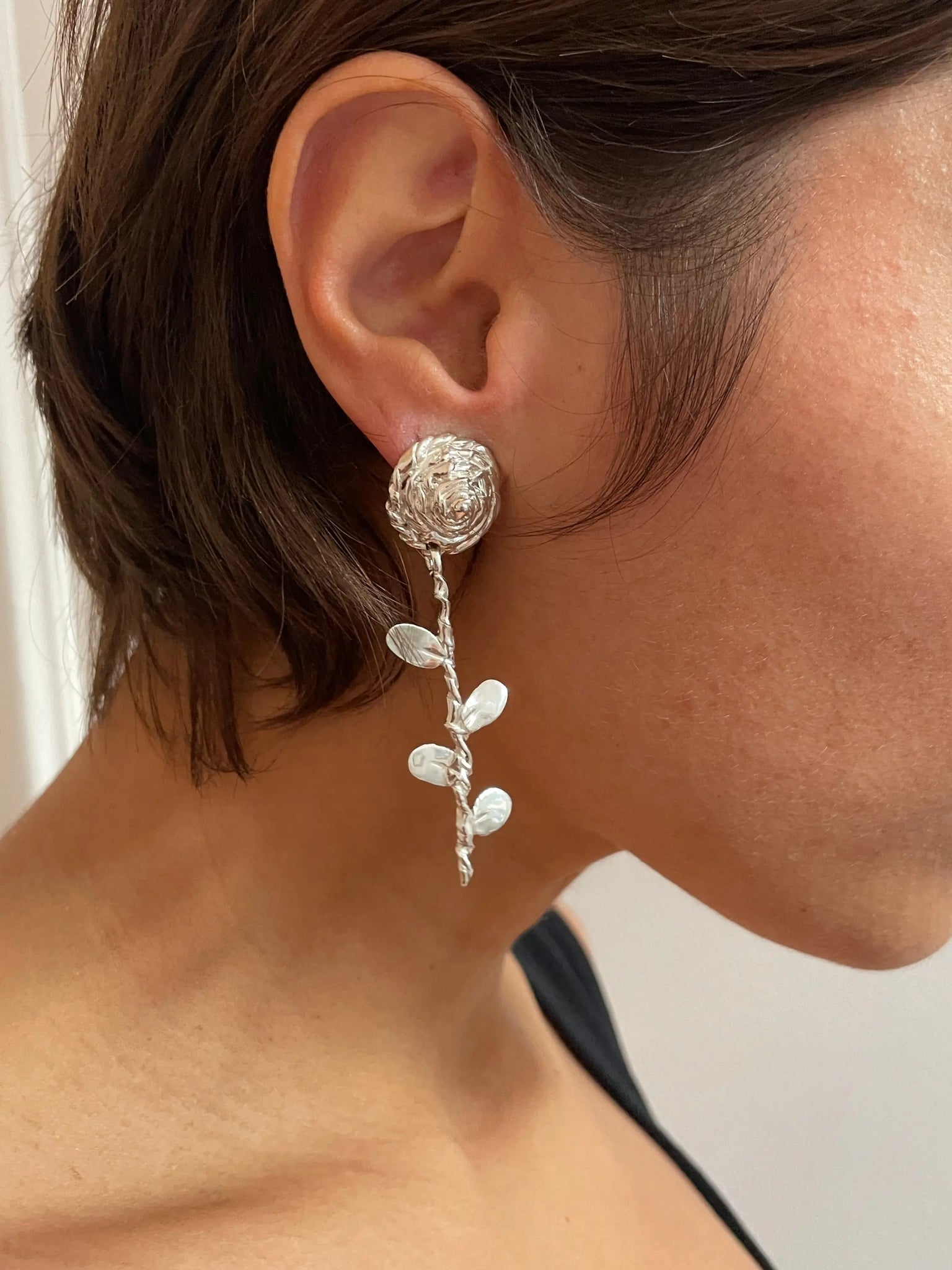 Rose Earrings, Silver Corali