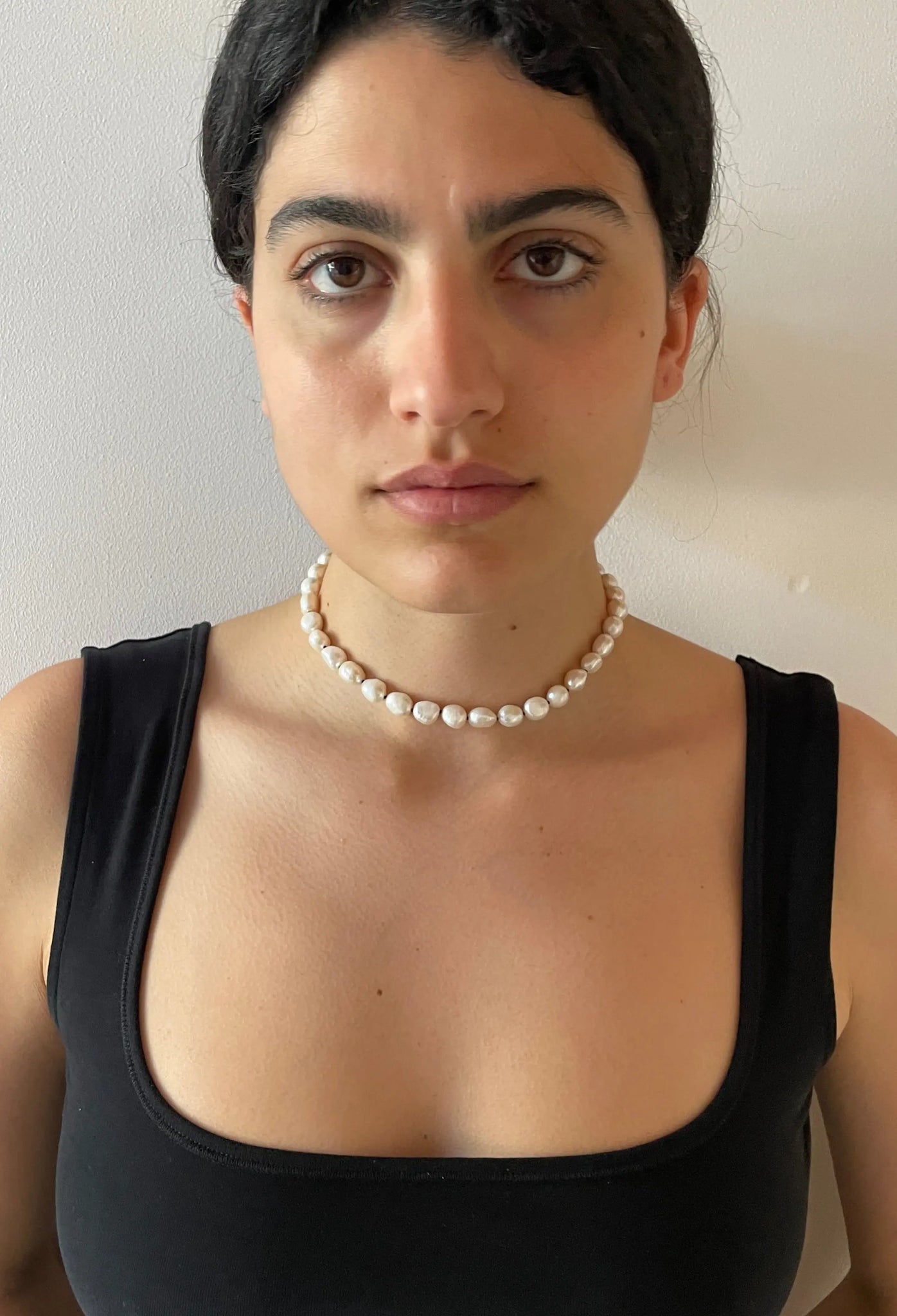 Simple Baroque Pearl Collar, Silver