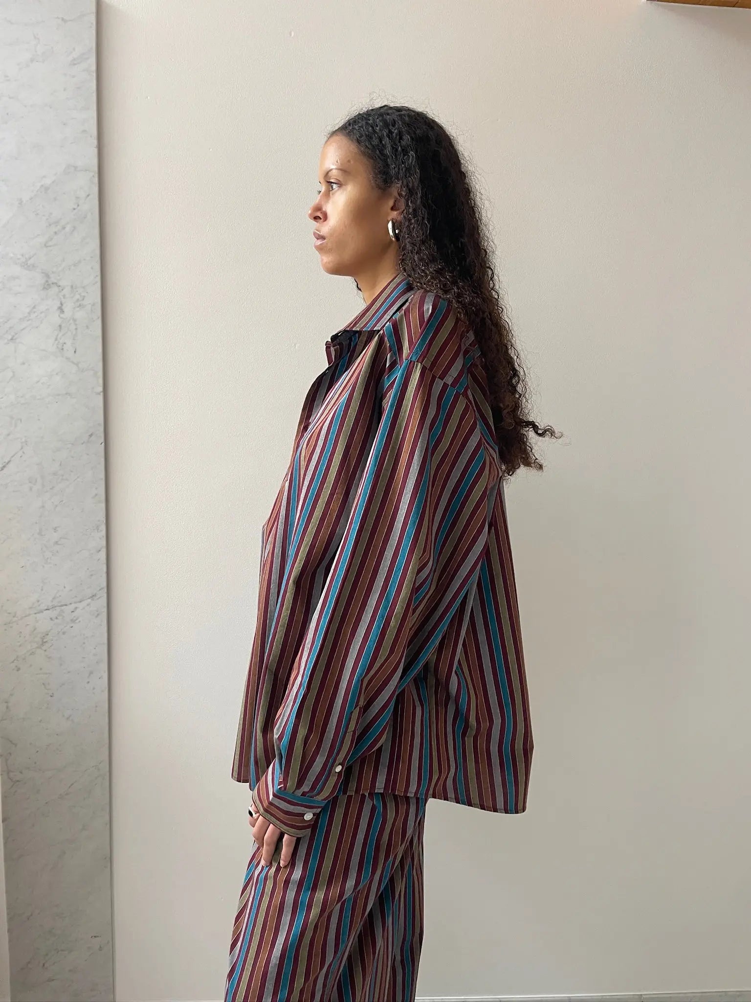 Claude Shirt, Maroon Multi Stripe BASERANGE