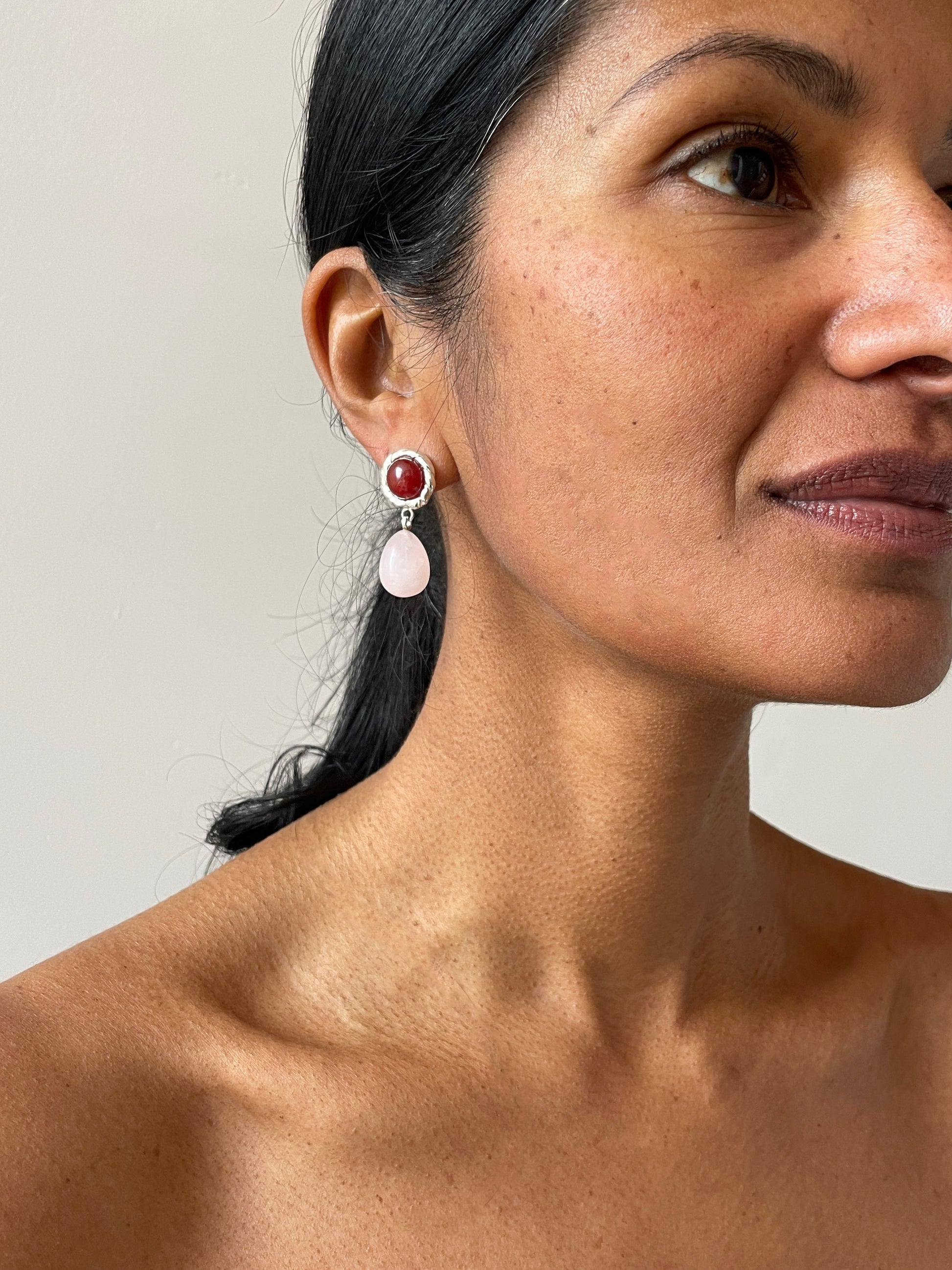 Emma Amore Earrings, Carnelian & Rose Quartz Corali