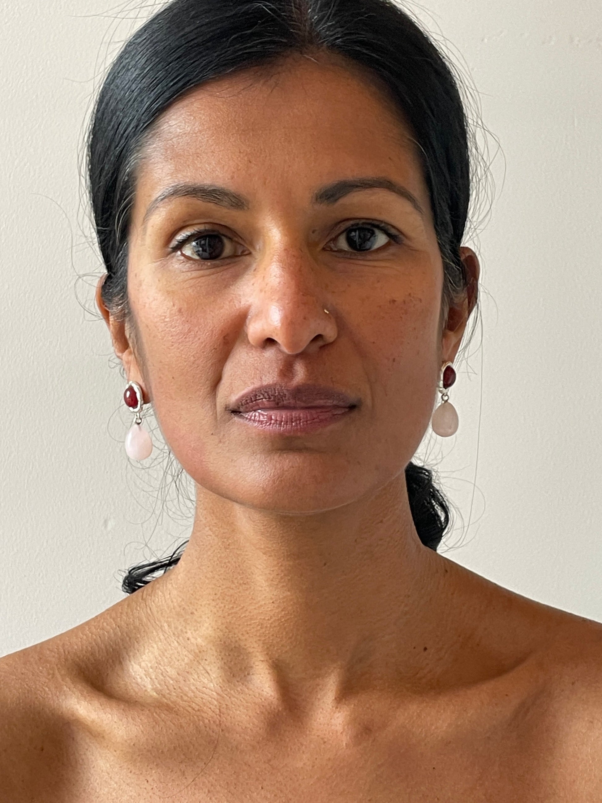 Emma Amore Earrings, Carnelian & Rose Quartz Corali