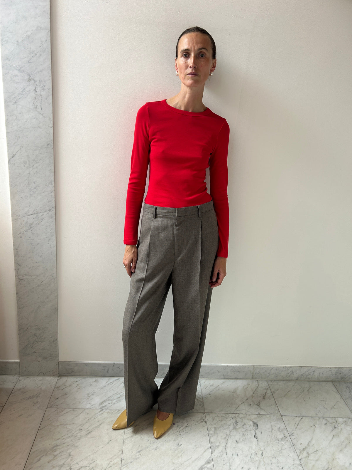 Light Wool Two-Tuck Slacks, Top Brown Auralee