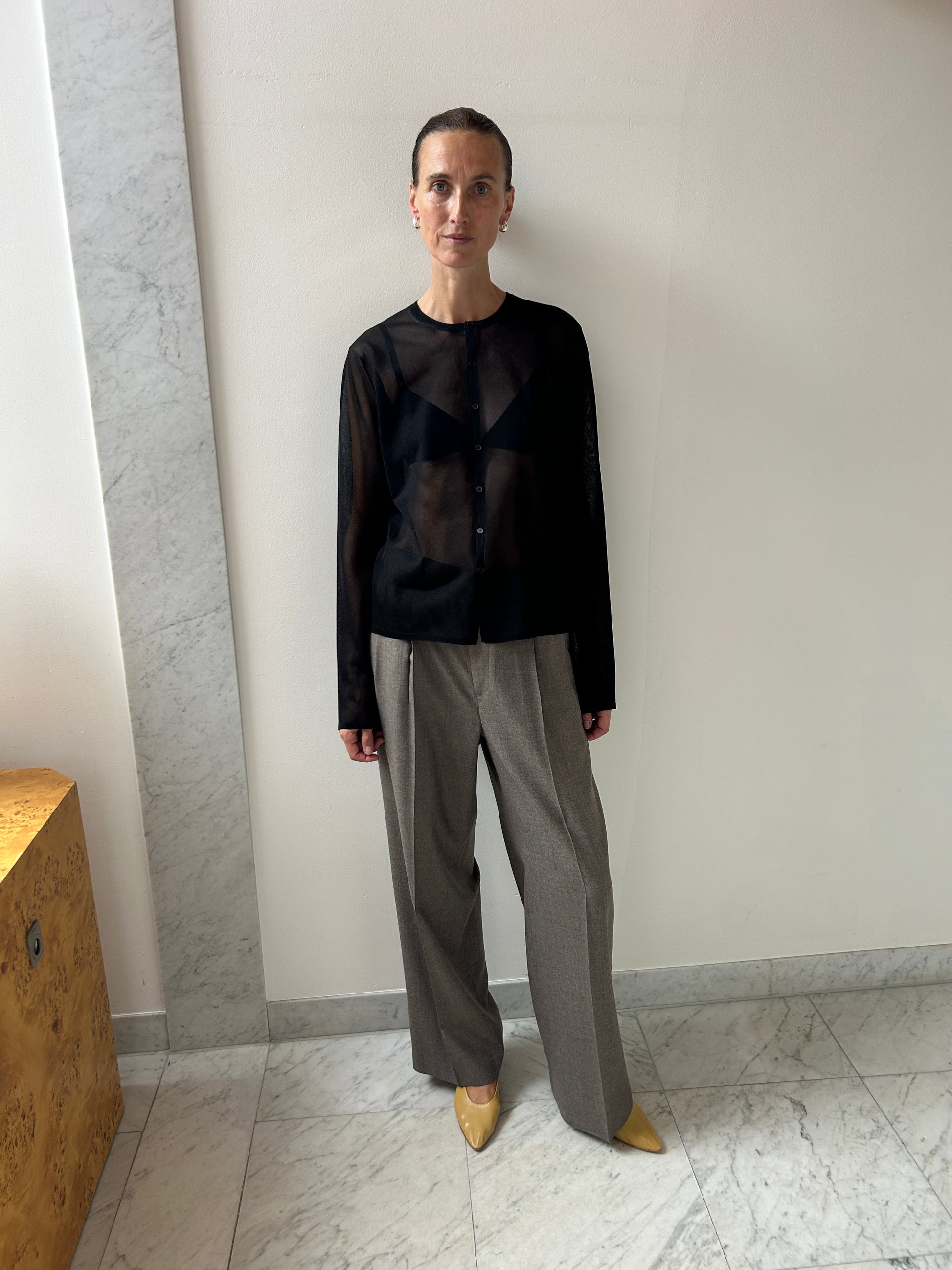 Sheer Silk Knit Cardigan, Black Auralee