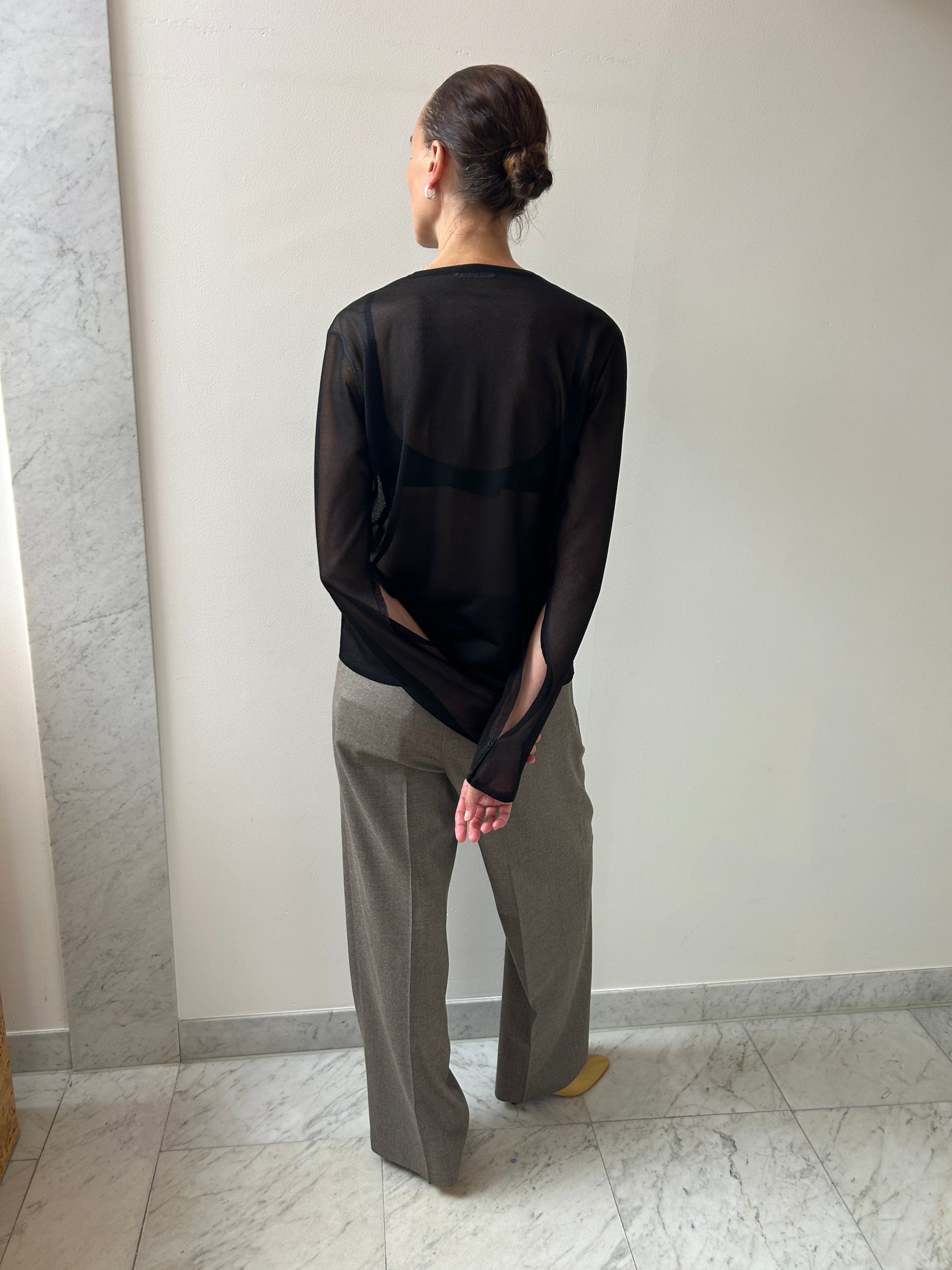 Sheer Silk Knit Cardigan, Black Auralee