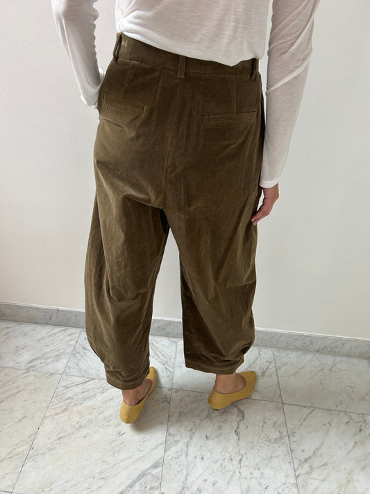 Velvet Shirring Pants, Khaki Amomento
